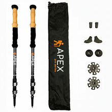 Load image into Gallery viewer, Stealth Black APEX Aluminum Trekking Poles with metal alloy and QuickLock system and cork handles