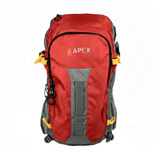 Load image into Gallery viewer, Summit Crimson backpack with gray accents and yellow straps on a white background, featuring the Apex brand.