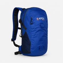 Load image into Gallery viewer, APEX pro series X24-h hydration backpack in Glacier Blue shown at front angle displaying storage compartments and side mesh pocket