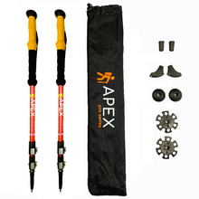 Load image into Gallery viewer, red aluminum hiking poles with accessories and carrying bag