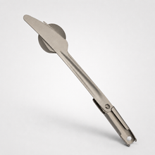 Load image into Gallery viewer, APEX titanium 4 piece cutlery set, showing nesting action, displayed on a clean light gray background.
