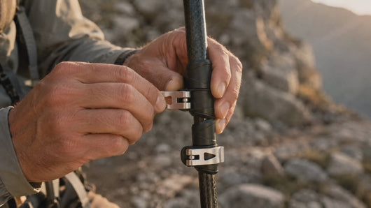 Close up video demonstrating the metal QuickLock mechanism on APEx pro series carbon fibre poles